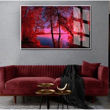Harikabirev Sonbahar Manzaralı Kırmızı Orman Manzara 1|Çerçeveli Temperli Cam Tablo Tekli Yatay