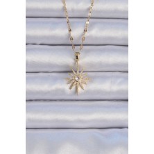 Pileli Store 316L Çelik Zincir Altın Renk Zirkon Taşlı Kutup Yıldızı Kolye - TJ-BKO9063