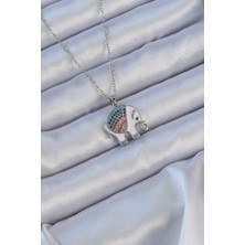 Pileli Store 316L Çelik Zincir Gümüş Renk Mineli Renkli Zirkon Taşlı Fil Kolye - TJ-BKO9152