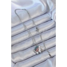 Pileli Store 316L Çelik Zincir Gümüş Renk Mineli Renkli Zirkon Taşlı Fil Kolye - TJ-BKO9152