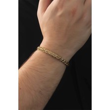Pileli Store 316L Çelik Altın Renk Kalın Yassı Örgü Model Erkek Bileklik - TJ-EB3674
