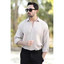 John Borners Erkek Oversize Müslim Gömlek Bej Rahat Kesim Cepsiz Pamuk Karışımlı - 16701