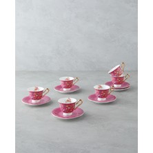 English Home Miranda Garden New Bone China 12 Parça 6 Kişilik Kahve Fincan Takımı 90 ml Pembe