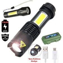 Byars Bilişim Byars- Şarjlı El Feneri 2500 Lumens + 5W Cob LED USB Lion Şarjlı Ultra Güçlü Q5 Xpe Byarsbilişim