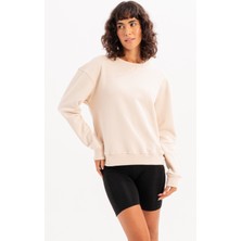 Justever Bisiklet Yaka Basic Kalıp Bej Kadın Sweatshirt Eşofman Üstü  Aura