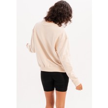 Justever Bisiklet Yaka Basic Kalıp Bej Kadın Sweatshirt Eşofman Üstü  Aura