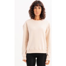 Justever Bisiklet Yaka Basic Kalıp Bej Kadın Sweatshirt Eşofman Üstü  Aura