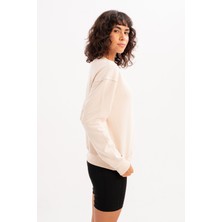 Justever Bisiklet Yaka Basic Kalıp Bej Kadın Sweatshirt Eşofman Üstü  Aura