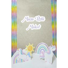 Pekshop Gökkuşağı Unicorn Tema Ayaklı Pano Seti Gökkuşağı Konsept Doğum Günü Masa Üstü Panolar