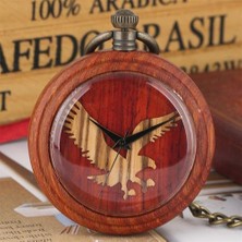 Xinhang Ahşap Kartal Çift Katmanlı Dial Kuvars Cebi Kolye Zincir Cep Timepiece Doğal Retro Kırmızı Ahşap / Abanoz Yeni Antika Saat | Cep ve Amp;fob Saatler (Yurt Dışından)