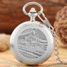 Xinhang Gümüş Steampunk Tren Desen Mekanik El Sarma Cebi Romen Rakamları Ekran Vintage Fob Zincir Manuel Cep Saati | Cep ve Amp;fob Saatler (Yurt Dışından)