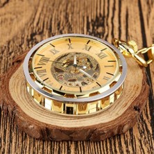 Xinhang Altın Şeffaf Iskelet Mekanik El Rüzgar Cebi Romen Rakamları Açık Yüz Fob Zincir Retro Manuel Timepiece | Cep ve Amp;fob Saatler (Yurt Dışından)