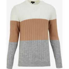 Fabrika Bisiklet Yaka Basic Düz Ekru Erkek Kazak F4WM-KZK 2597