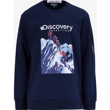 Discovery Expedition Lacivert Erkek Bisiklet Yaka Relaxed Fit Baskılı Sweatshirt D4WM-SWT3253