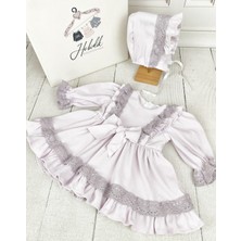Kız Bebek Çocuk Lila Kaşkorse Kumaş Lila Pamuk Dantelli Elbise