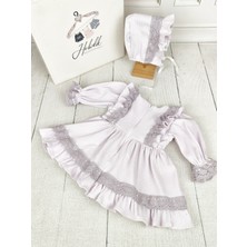 Kız Bebek Çocuk Lila Kaşkorse Kumaş Lila Pamuk Dantelli Elbise