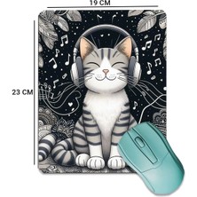 Sonic Touch Sonictouch Müzik Sever Kedi Temalı Pürüzsüz Yüzey Kaymaz Taban Dikişsiz Kenar Gamer Oyuncu Mouse Pad 19X23CM