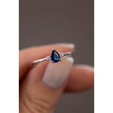 Jewelmim 1,65 Gram 14 Ayar Altın Yüzük Beyaz Altın Yüzük  Altın Damla Yüzük Kadın Altın Yüzük | Mavi Taşlı Altın Yüzük Altın Damla Yüzük Minimal Altın Yüzük Renkli Taşlı Altın Yüzük