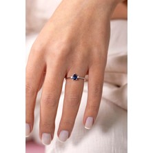 Jewelmim 1,65 Gram 14 Ayar Altın Yüzük Beyaz Altın Yüzük  Altın Damla Yüzük Kadın Altın Yüzük | Mavi Taşlı Altın Yüzük Altın Damla Yüzük Minimal Altın Yüzük Renkli Taşlı Altın Yüzük