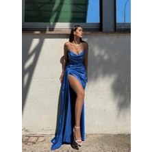 Evan Straplez Ön Detay Saten Abiye 9323