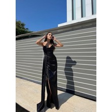 Evan Straplez Ön Detay Saten Abiye 9323