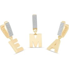 Ema Jewellery 14 Ayar Altın Harf Sallantılı Bileklik Charm 9mm - Taş Detaylı Altın Charm