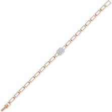 Safir Kuyumculuk 0,20ct Baget Kesim Pırlanta Taşlı Bileklik - 14 Ayar Rose Altın Anka Zincir Bileklik