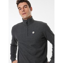 Discovery Expedition Antrasit Melanj Erkek Fermuarlı Yaka Relaxed Düz Sweatshirt D4WM-SWT3930