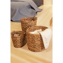 Meander Su Sümbülü Yuvarlak Naturel Sepet 3lü Set 5115