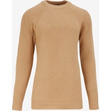 Fabrika Bisiklet Yaka Relaxed Düz Deve Tüyü Erkek Kazak F4WM-KZK 2598