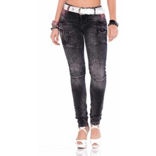 WD358 Motorcu Tarz  Dikişli Kadın Kot Pantolon