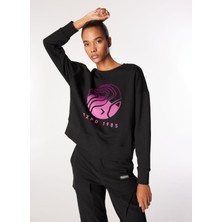 Discovery Expedition Siyah Kadın Bisiklet Yaka Crop Baskılı Sweatshirt D4WL-SWT3092