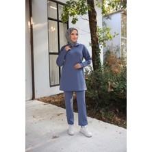 Bwest Fermuar Yaka Kısa Sweat-Pantolon Ikili Eşofman Spor Takımı - 71218.006 - Indigo