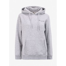 People By Fabrika Kapüşon Yaka Baskılı Gri Melanj Kadın Sweatshırt PBF4WL-SWT5630