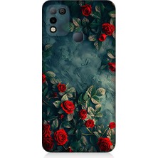 Teknomeg Infinix Hot 10 Play Uyumlu Kırmızı Güller  Desenli Silikon Kılıf