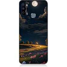 Teknomeg Infinix Hot 9 Uyumlu Ay ve Çiçekler  Desenli Silikon Kılıf