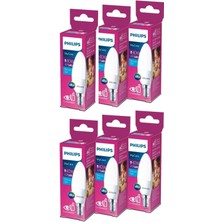 Philips LED 40W Mum Ampul Beyaz Işık E14 İnce Duylu 6'lı
