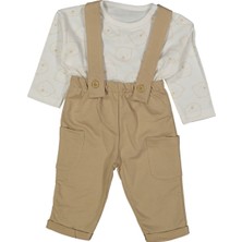 Bebegen Erkek Bebek Ekru Kahve Ayıcık Baskılı Salopet Takım