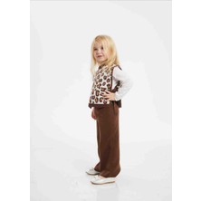 Tude Kids Leopar Desenli 3'lü Triko Takım (Süveter-Gömlek-Triko Pantolon)