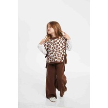 Tude Kids Leopar Desenli 3'lü Triko Takım (Süveter-Gömlek-Triko Pantolon)
