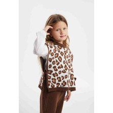 Tude Kids Leopar Desenli 3'lü Triko Takım (Süveter-Gömlek-Triko Pantolon)
