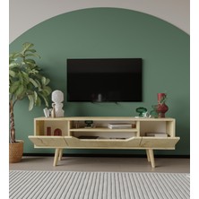 VM VERTEX MOBİLYA Roma Ahşap Ayaklı Tv Ünitesi Tv Sehpası Safir Meşe 150 cm