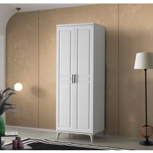 GuneyStore Ücretsiz Montaj - %100 MDF Sport 2 Kapaklı Beyaz Gardırop - MDF Dolap - Elbise Dolabı