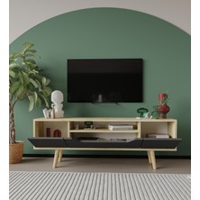 VM VERTEX MOBİLYA Roma Ahşap Ayaklı Tv Ünitesi Tv Sehpası Safir Meşe - Antrasit 150 cm