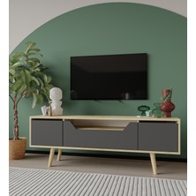 VM VERTEX MOBİLYA Roma Ahşap Ayaklı Tv Ünitesi Tv Sehpası Safir Meşe - Antrasit 150 cm