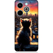 Teknomeg Infinix Hot 40I Uyumlu Kedi ve Şehir  Desenli Silikon Kılıf