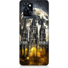 Teknomeg Infinix Note 10 Pro Uyumlu Ay ve Katedral  Desenli Silikon Kılıf