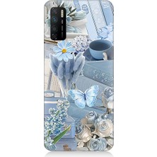 Teknomeg Infinix Note 7 Lite Uyumlu Mavi Çiçekler  Desenli Silikon Kılıf