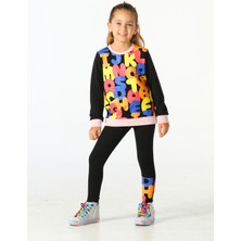 Alphabet Desenli Kız Çocuk Sweatshirt Takım