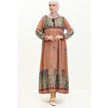 Sefa Merve Desenli Viskon Elbise 4073-07 Bakır